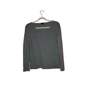 Talbots Gray 100% Merino Wool Sweater Button Cuff Pullover Size Large